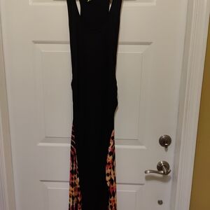 Green Dragon Black Racerback Maxi Dress with Pink and Orange Leopard Panels